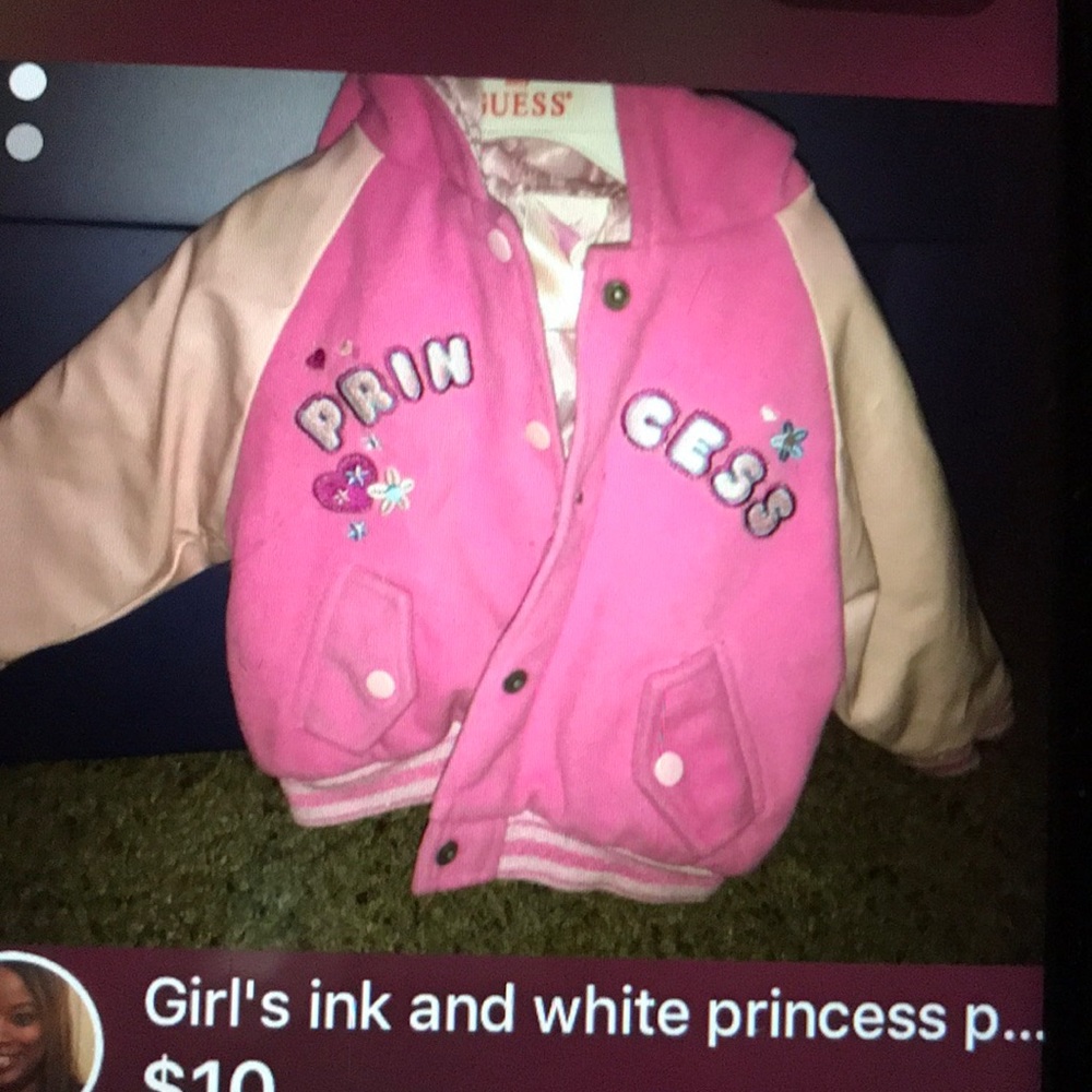 Girls ink and white princesses print guess jacket